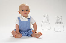 Laden Sie das Bild in den Galerie-Viewer, Digital Sewing Pattern Baby Dungaree Design Infant Pinafore Collection Long Short Style Options Multiple Size Range Toddler Overalls Pattern PDF Download Advanced Project Guide Clothing Making Instructions Complete Tutorial Package