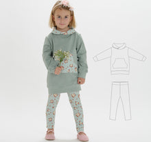 Laden Sie das Bild in den Galerie-Viewer, PDF Sewing Pattern Bundle Girls Hoodie Leggings Set Digital Download Package Complete Size Range Toddler Child Design Collection Handmade Clothing Guide DIY Project Instructions Multiple Style Options Kangaroo Pocket Details Elastic