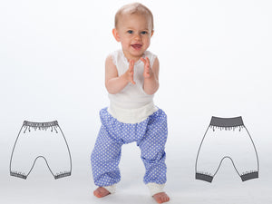 Easy Baby and Children pants sewing pattern for toddler boys + girls. Sweatpants, yoga harem pants with ribbing BREK by Patternforkids - Patternforkids
