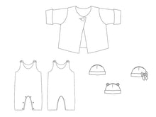 Laden Sie das Bild in den Galerie-Viewer, Baby outfit sewing patterns for jacket, jumpsuit and beanie Paper pattern - Patternforkids