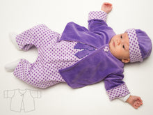 Load image into Gallery viewer, easy lined baby wrap jacket sewing pattern for girls and boys, with cuffs, warm for winter,  FILIPPA from Patternforkids - Patternforkids