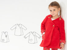 Load image into Gallery viewer, LENA Baby girls tunic wrap jacket sewing pattern Paper pattern - Patternforkids