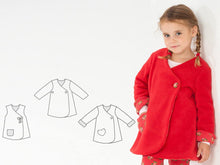 Load image into Gallery viewer, Reversible Girl Baby Girl Jacket sewing pattern Pdf. Easy infant dress for summer or coat for winter. Ebook pdf LENA by Patternforkids - Patternforkids