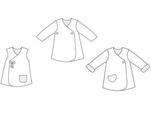Laden Sie das Bild in den Galerie-Viewer, LENA Baby girls tunic wrap jacket sewing pattern Paper pattern - Patternforkids