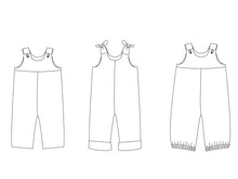 Load image into Gallery viewer, Lined baby overall dungaree sewing pattern for children boys + girls. Babies toddler jumpsuit with loops or buttons LILLI&amp;BO + BOBBY - Patternforkids