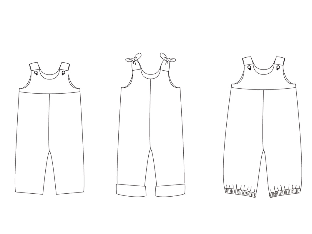 Lined baby overall dungaree sewing pattern for children boys + girls. Babies toddler jumpsuit with loops or buttons LILLI&BO + BOBBY - Patternforkids