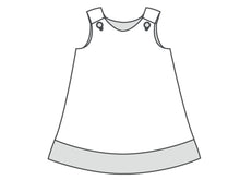 Load image into Gallery viewer, Girls pinafore dress pattern with hem and buttons STEFFI by Patternforkids. Easy girls tunic dress paper sewing pattern for baby and kids - Patternforkids