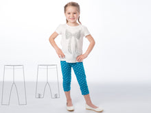 Load image into Gallery viewer, Easy baby girls + boys leggings stretch pants sewing pattern with elastic for beginner. 2 Variants 9M to 6Y BIBI by Patternforkids - Patternforkids