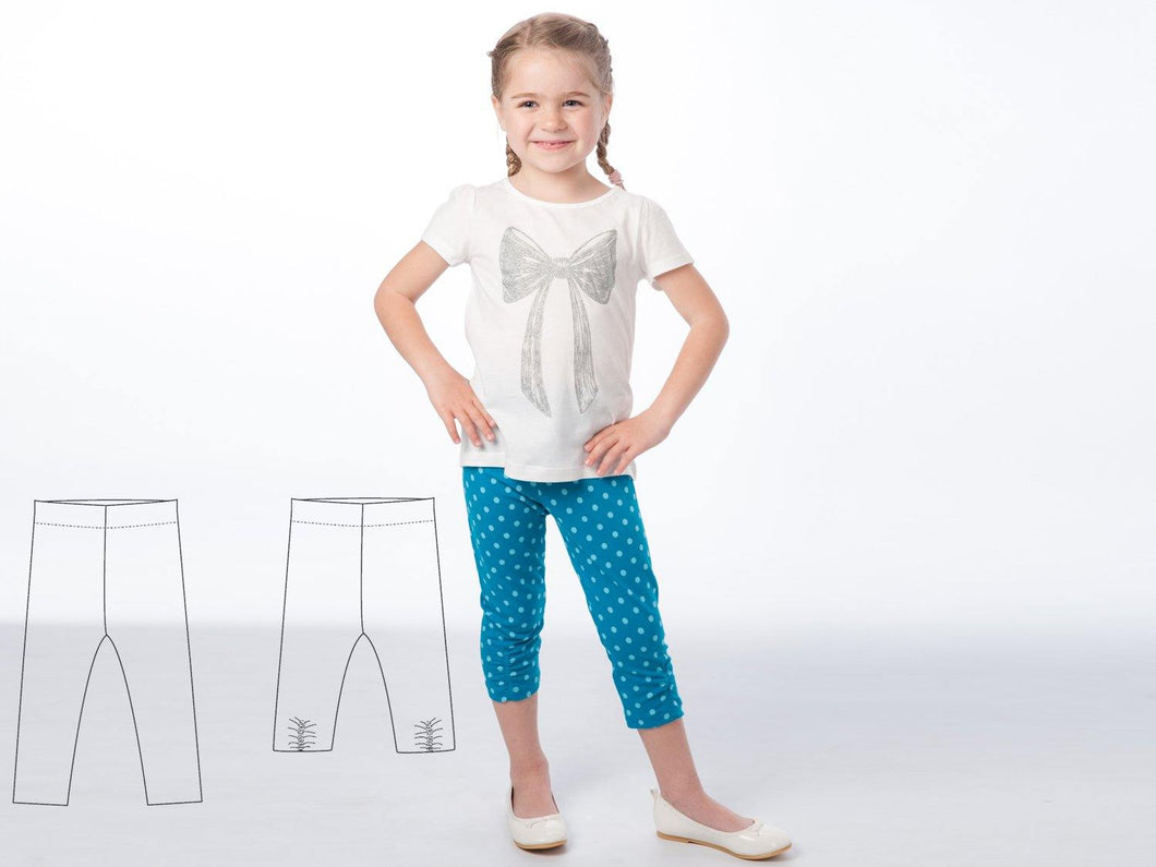 Leggings pattern for baby girls + boys, easy stretch pants pattern pdf for beginner. 2 Variants Ebook 9M to 6Y BIBI by Patternforkids - Patternforkids