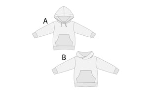 Papier Schnittmuster Sweatshirt Hoodie für Mädchen + Junge mit Känguru-Tasche und Kapuze FLY von Patternforkids