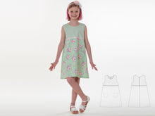 Load image into Gallery viewer, Mädchen Kleid in A-Linien mit verdecktem Reißverschluss Tasche und Zierband GEMMA, Gr.92-158 Schnittmuster pdf von Patternforkids